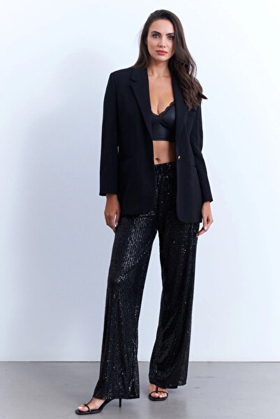 Cool & Sexy Dámské černé flitrované kalhoty - Shr8