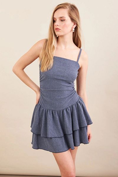 Cool & Sexy Women's Indigo Ruffle Mini Dress Mod7593