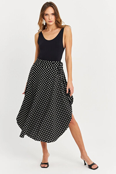 Cool & Sexy Fusta asimetrică cu buline negru-ecru pentru femei - LV81