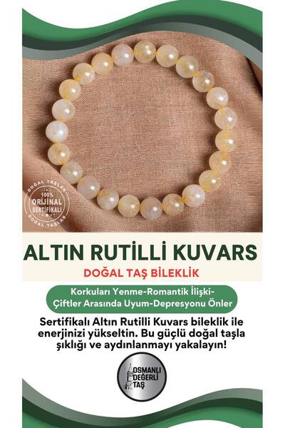 OSMANLI DEĞERLİ TAŞ SERTİFİKALI Altın Rutilli Kuvars Doğal Taş Bileklik