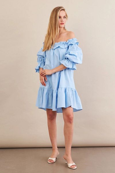 Cool & Sexy Women's Blue Madonna Collar Midi Dress Psg1012