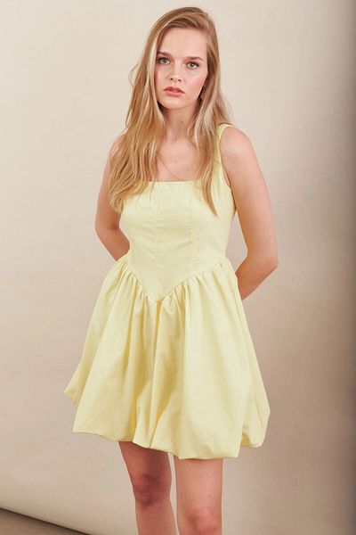 Cool & Sexy Rochie mini balon cu bretele galbene de damă ERL105