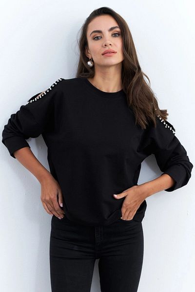 Cool & Sexy Bluză cu camisole cu umăr deschis cu accesorii cu perle negre pentru femei RLO85