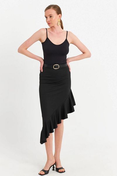 Cool & Sexy Women's Black Asymmetrical Pleated Skirt Ev741