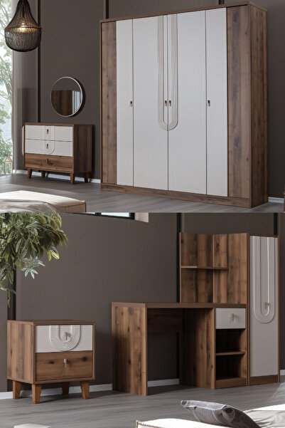 Setay Megan Genç Odası Takımı - 4 Kapaklı Dolap, Çalışma Masası, Şifonyer, Kitaplık, Komodin