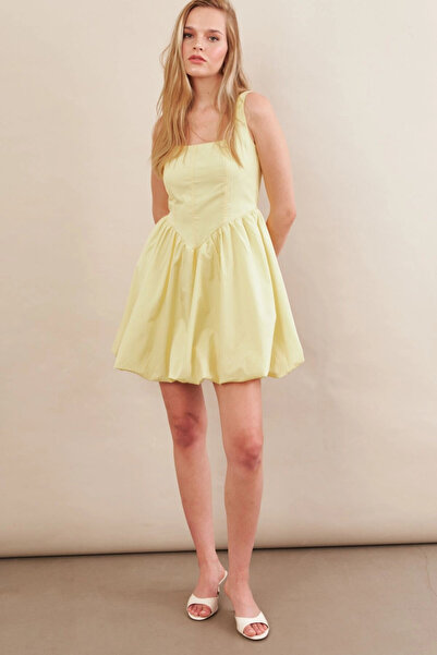 Cool & Sexy Kadın Sarı Askılı Mini Balon Elbise ERL105