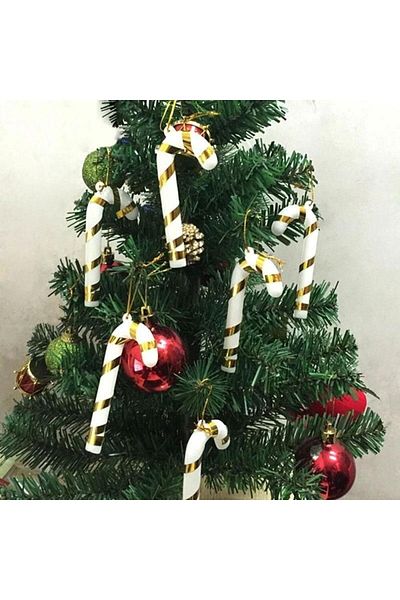 partidolu 6 bucăți bastoane din plastic în formă de zahăr, culoare albă aurie, ornament de decor de Anul Nou 9 cm
