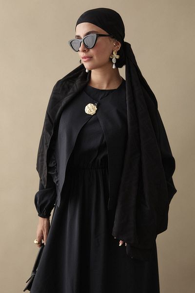 InStyle Modal Black Gilet Dress with Ruffle Jacket