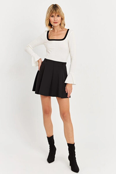 Cool & Sexy Women's Black Scuba Mini Pleated Skirt - Daf3204