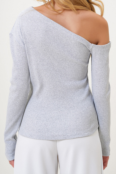 VAGGON Women's Gri̇melanj Boat Neck Single Shoulder Open Camisole Blouse Prmx13068