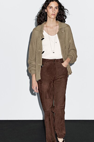 Massimo Dutti Boynuz düğmeli merserize pamuklu hırka