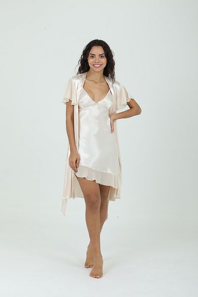 Bondy Set de cămașă de noapte din satin cu mâneci scurte – stil romantic İNCİ