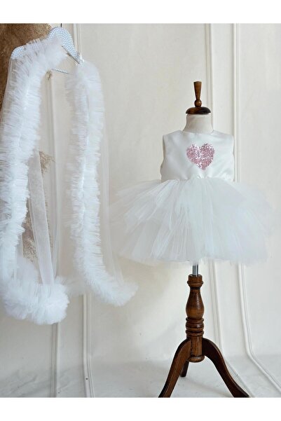 Hobidik Baby Girl Kids Pink Heart Sequined Tutu Fluffy Party Dress with Tracking Detachable Tail