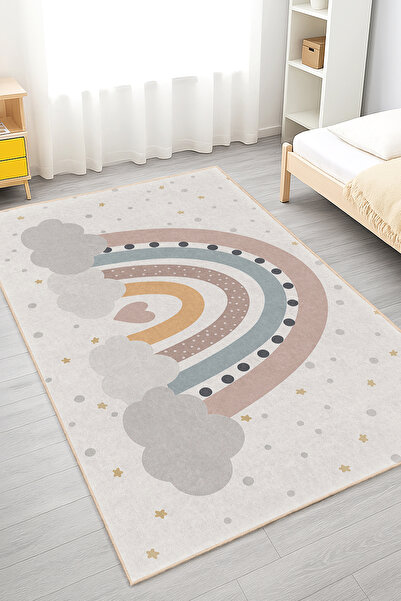Realhomes Gökkuşağı Desenli Yıkanabilir Kaymaz Taban Çocuk Odası Halısı