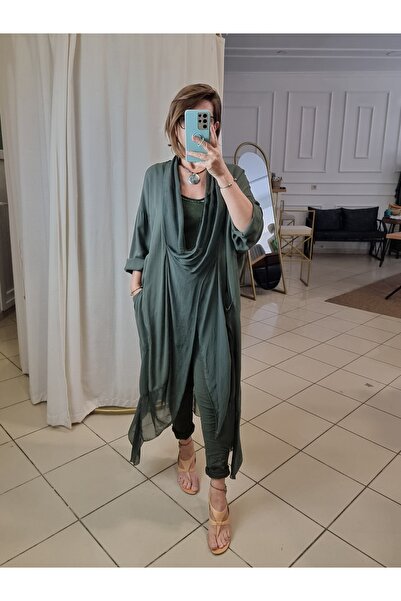 pudubutik Silk Collar Italian Tunic Khaki