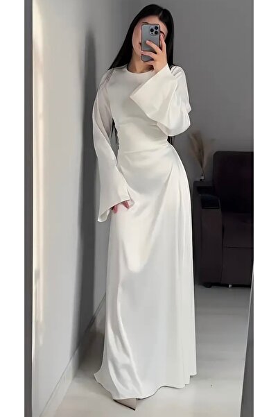 Suedcollection Arkadan ip bağlamalı saten abiye