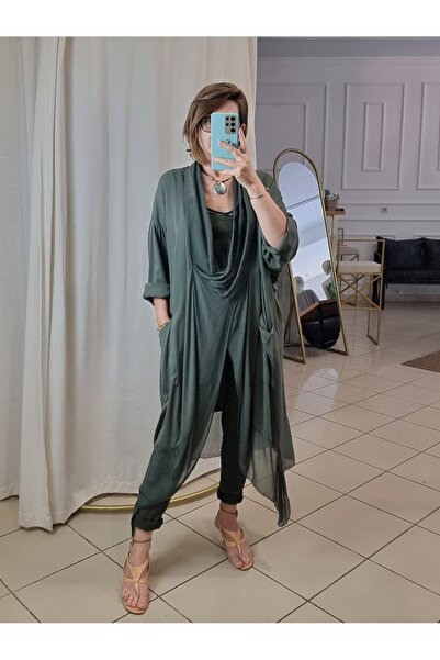 pudubutik Silk Collar Italian Tunic Khaki