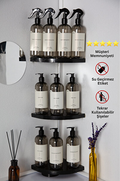 homence 10'lu Banyo Mutfak Plastik Şişe Temizlik Seti Füme Sabunluk 500 ml