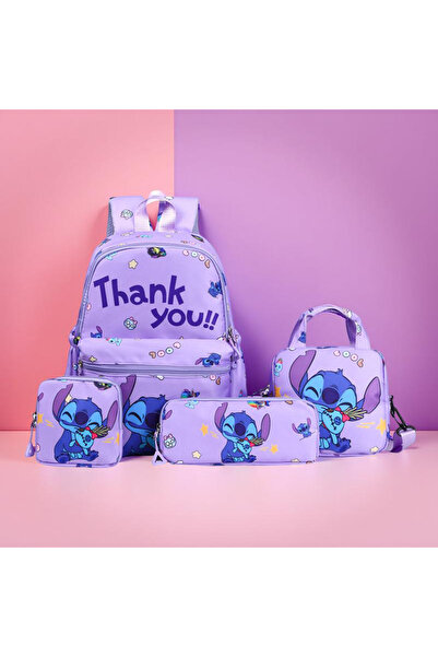 Choice Purple 4pcs Stitch Backpack, Pencil Case, Shoulder Bag, Wallet Set, Stitch and Angel School Bag, Cas