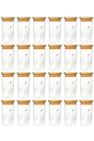 tios home صندوق تخزين توابل من خشب الزان سعة 430 مل مع غطاء مفرغ من ميكا أكري...