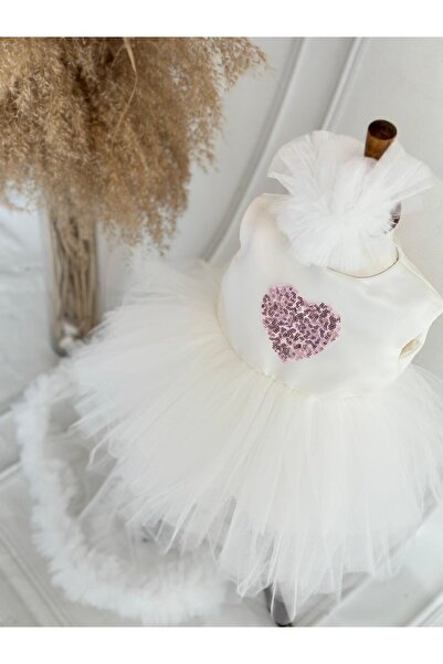 Hobidik Baby Girl Kids Pink Heart Sequined Tutu Fluffy Party Dress with Tracking Detachable Tail