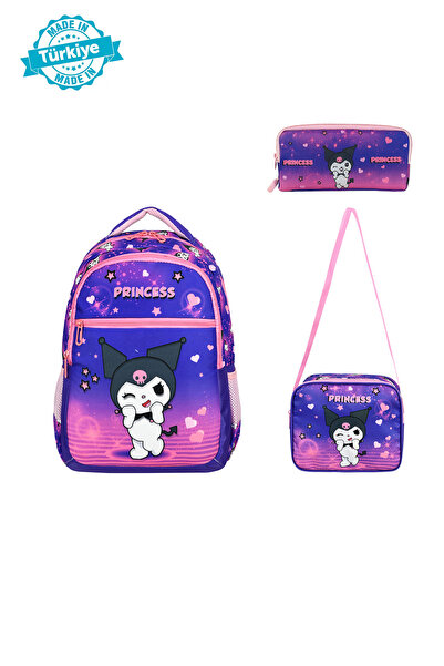 Niss Store Desenli Kuromi Temalı Prenses Kuromi Yarasa İlkokul Çantası ve Bes...