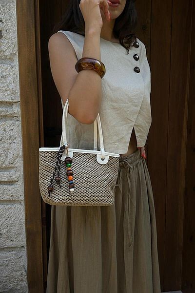 Shule Bags Roen Straw Shoulder Bag White
