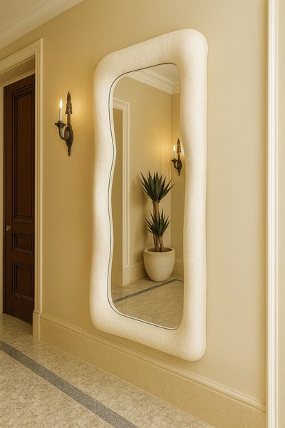 Lunalore Modern Dekoratif Beton Görünümlü 140x60 Duvar Boy Aynası – Antre Koridor Salon Banyo Ofis