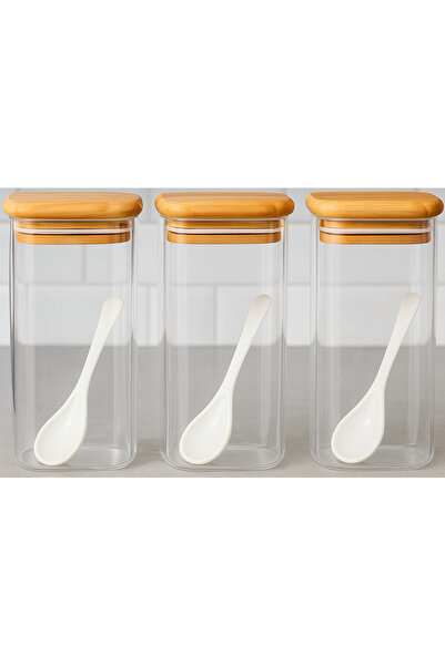 tios home 3Pcs 430ml Wooden Beech Wood Lid Vacuum Mica Acrylic Spice Rack Sto...