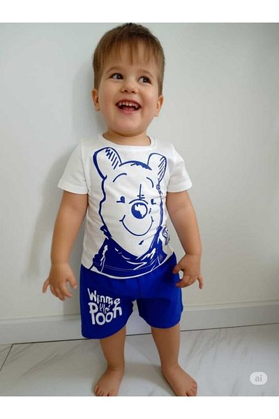 Store Blue Winnie Pooh Boys' Summer Suit Bottom-Top Suit T-Shirt Shorts Beach Sea