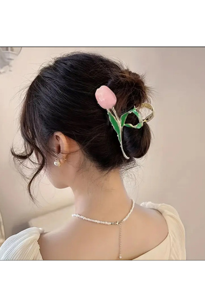 Phellos إكسسوار شعر معدني بلون السلمون موديل توليب / مشبك نسائي