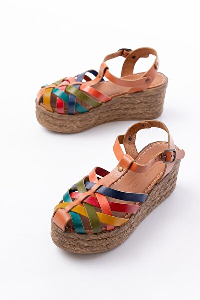 serkanseyyid 684-02 Tan Multi Orthopedic Genuine Leather Padding Women's Sandals