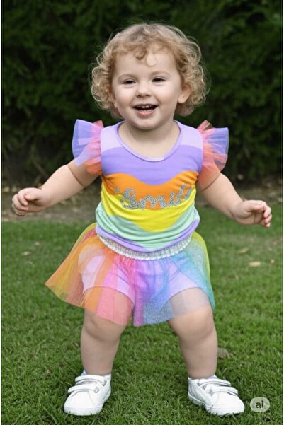 Store Lila Renk Tütülü Kız Çocuk Yazlık Takım