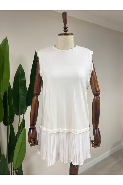 demet's collection Piliseli Bisiklet Yaka Kolsuz İçlik-Tunik