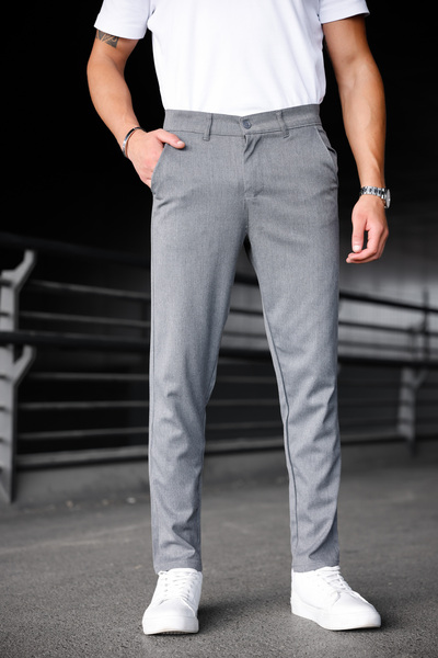 Ser Joven Men's Smoked Slim Fit Fabric Trousers