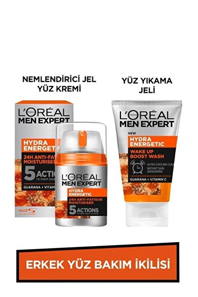 L'Oreal Paris Men Expert Erkek Yüz Bakım Ikilisi Hydra Energetic Yüz Yıkama Jeli 100ml Nemlendirici Jel Yüz Kremi 50ml