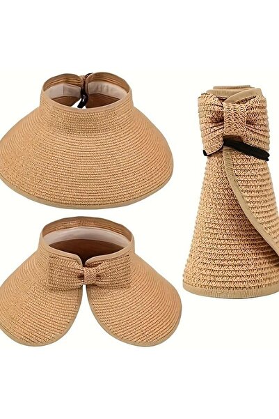 Axesoire 14624 Fiyonklu Camel Geniş Üstü Açık Hasır Vizör Şapka