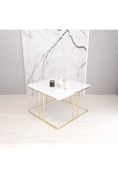 EYKAN ZİGON SEHPA BEYAZ CAM TEMPERLİ GOLD AYAK ORTA SEHPA& 3 LÜ ZİGON SEHPA