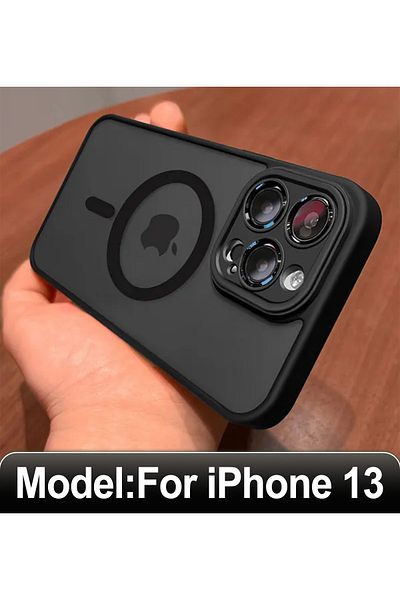 Choice حافظة شحن لاسلكي مغناطيسية مقاومة للصدمات صلبة لهاتف iPhone 13 باللون الأسود غير اللامع