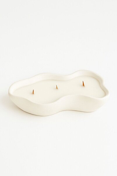 Nish Candles Dalgalı Kenarlı Beton Kapta Üç Ahşap Fitilli El Yapımı Dekoratif Mum Kokulu Soya Mumu