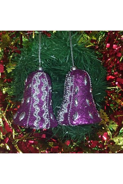 partidolu Ornament de lux în formă de clopot de 8 cm de culoare violet brodat pe poliester 2 buc