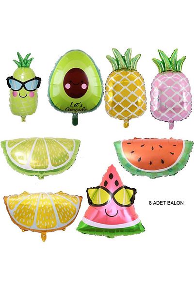 partidolu Fruit Lemon Watermelon Orange Pineapple Avocado Shaped Foil Balloon 8 Pieces Haw