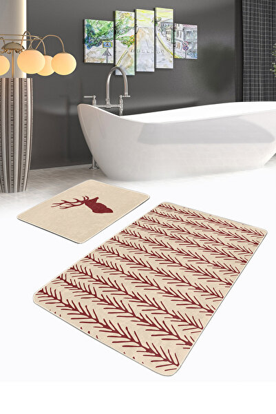 Realhomes طقم سجادة مطبخ مكون من قطعتين بتصميم غزال ذو أرضية كريمية ومجموعة س...