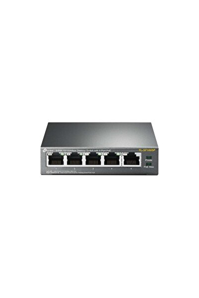 TP-LINK Switch cu 4 porturi RJ45 10/100 Mbps PoE, 1 port RJ45 10/100 Mbps, Budget PoE 67W, Neadministrat - TL-SF1005P