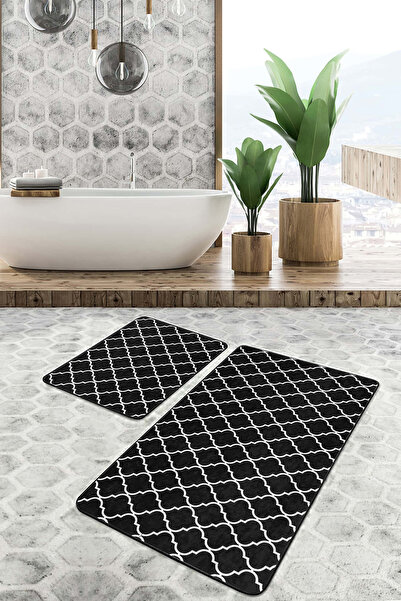 Realhomes مجموعة من قطعتين من سجادة الحمام القابلة للغسل بقاعدة غير قابلة للا...