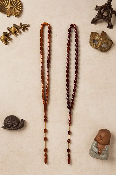 Lio20 Iznik Handcrafted Henna Barley and Capsule Cut 2-Piece Kuka Prayer Beads Set – Handcrafted Special Design – Gift Accessory