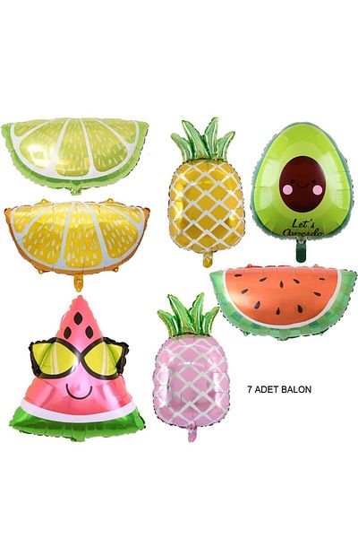 partidolu Fruit Lemon Watermelon Orange Pineapple Avocado Shaped Foil Balloon 7 Pieces Haw