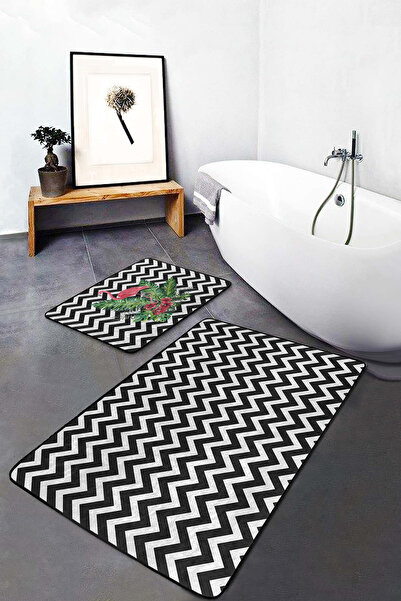 Realhomes مجموعة من 2 سجادة حمام قابلة للغسل وقاعدة مضادة للانزلاق مع زخرفة م...