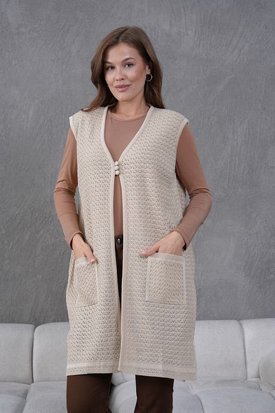 Lamierra Knitwear Openwork Mercerized Large Size Long Vest