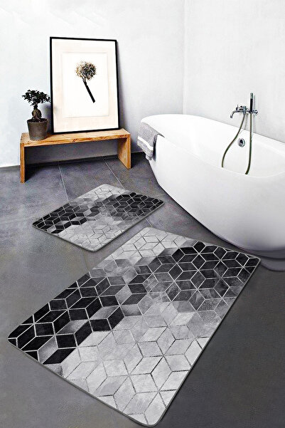 Realhomes مجموعة من 2 سجادة حمام كلاسيكية هندسية مكونة من قطعتين بتصميم فسيفس...